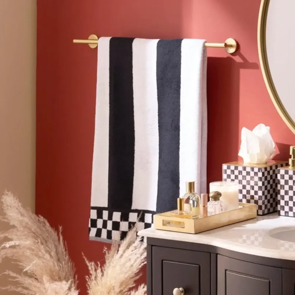 NEW Mackenzie Childs Courtly Striped Bath Towel 28x55 Black & White